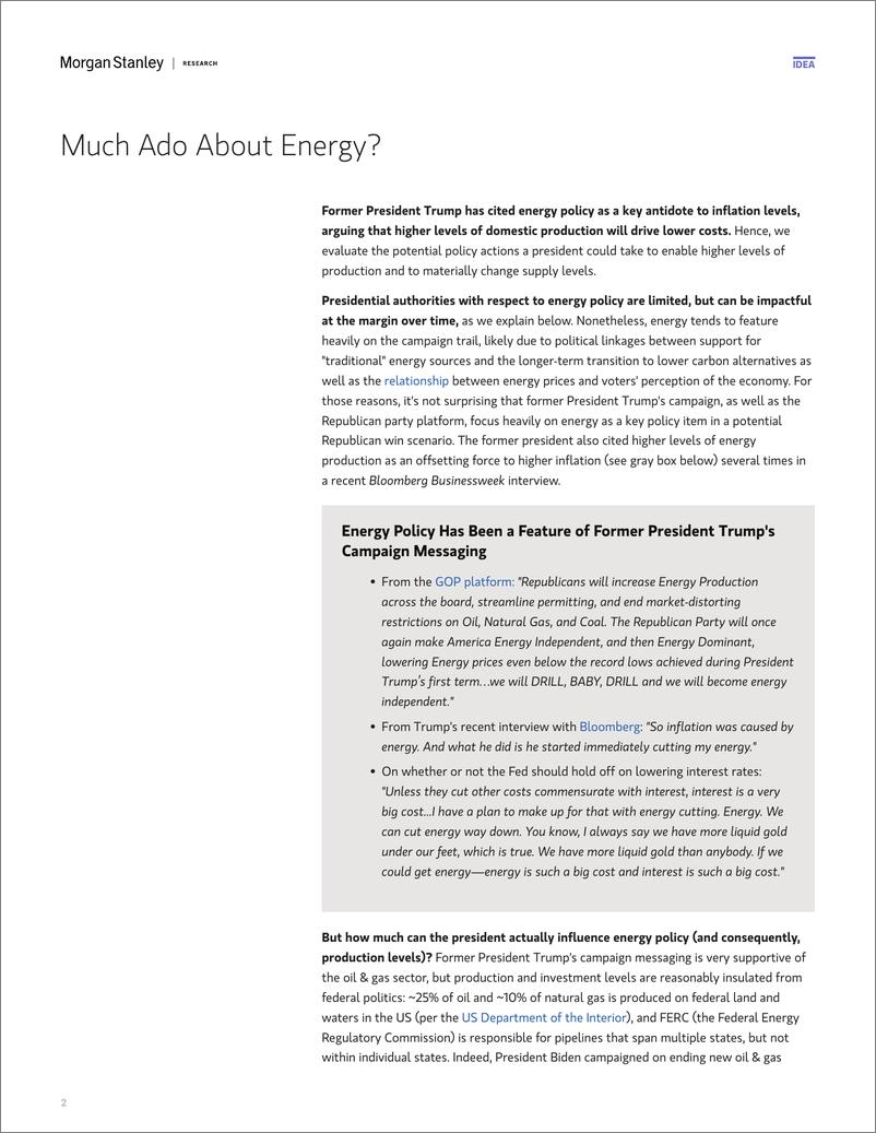 《Morgan Stanley Fixed-US Public Policy Oil  Gas How Could the US Election Impac...-109806572》 - 第2页预览图