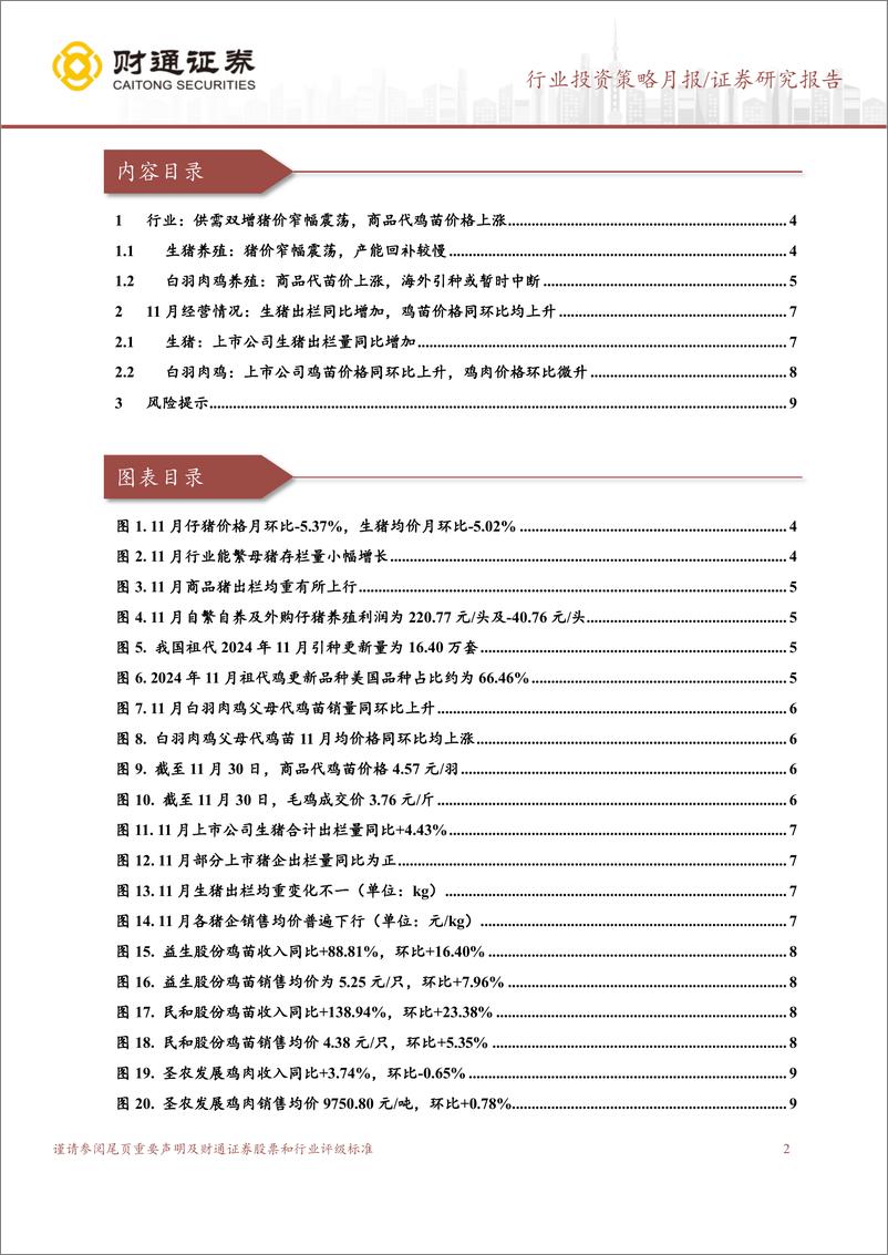 《农林牧渔行业投资策略月报：11月畜禽养殖跟踪月报，猪价窄幅震荡，商品代鸡苗价格上涨-241221-财通证券-11页》 - 第2页预览图