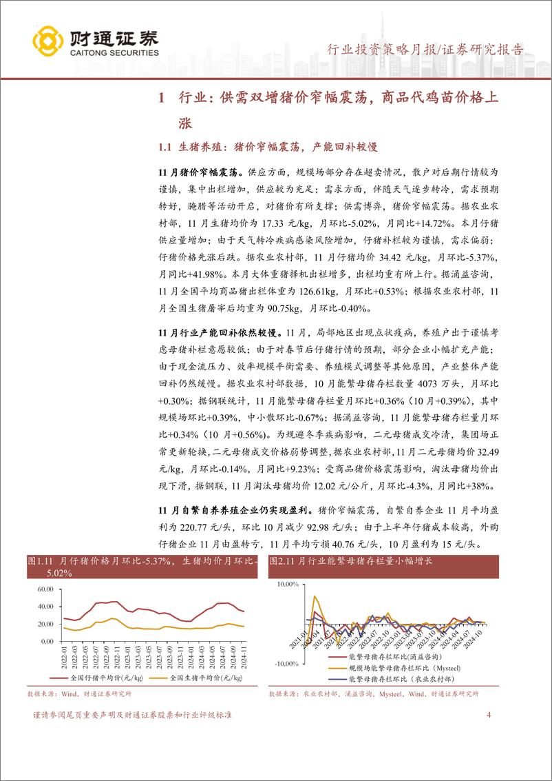 《农林牧渔行业投资策略月报：11月畜禽养殖跟踪月报，猪价窄幅震荡，商品代鸡苗价格上涨-241221-财通证券-11页》 - 第4页预览图