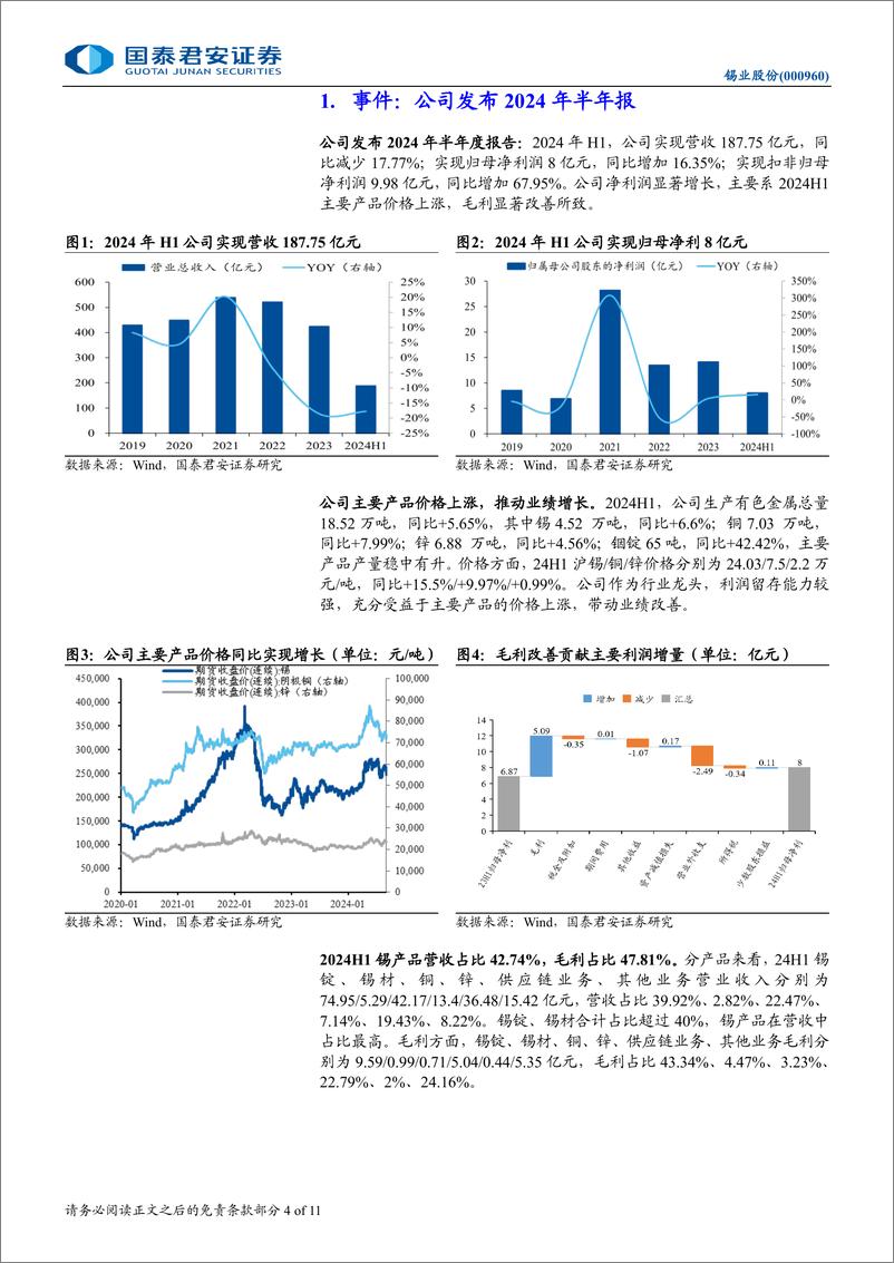 《锡业股份(000960)2024年半年报点评：Q2扣非净利高增，锡业龙头乘风而上-240905-国泰君安-11页》 - 第4页预览图