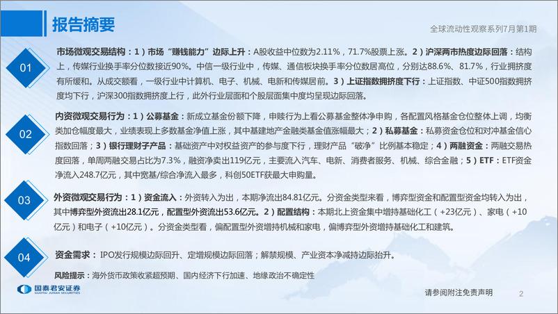 《全球流动性观察系列7月第1期：两融、外资情绪走弱-20230705-国泰君安-58页》 - 第3页预览图