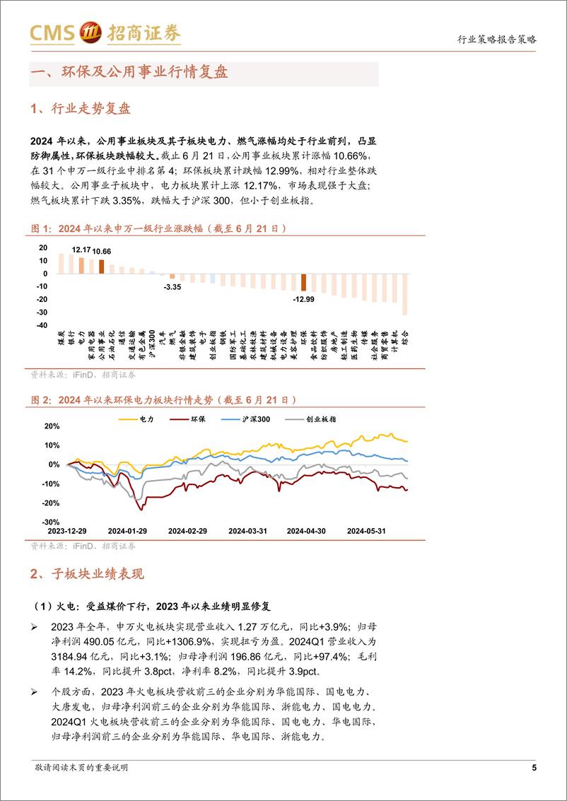 《环保与公用事业行业2024年中期策略：煤价优化继续贡献业绩弹性，期待汛期来水同比改善-240623-招商证券-23页》 - 第5页预览图