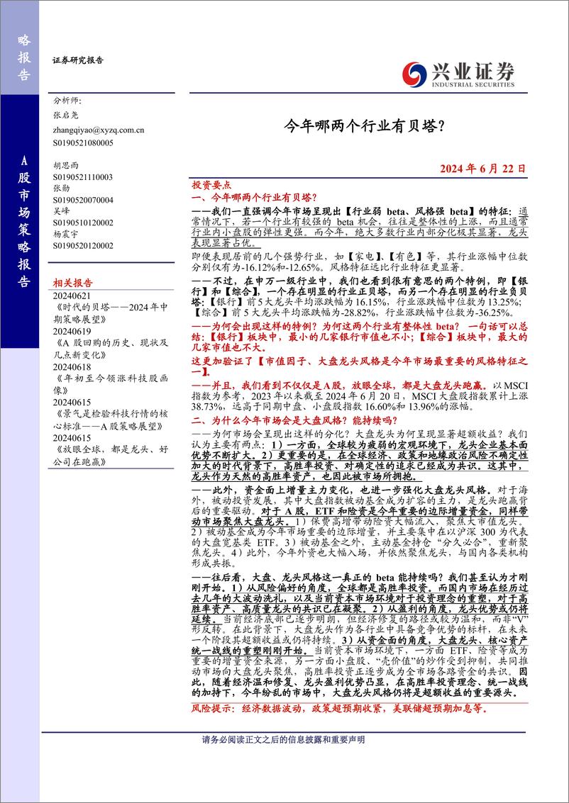 《今年哪两个行业有贝塔？-240622-兴业证券-18页》 - 第1页预览图