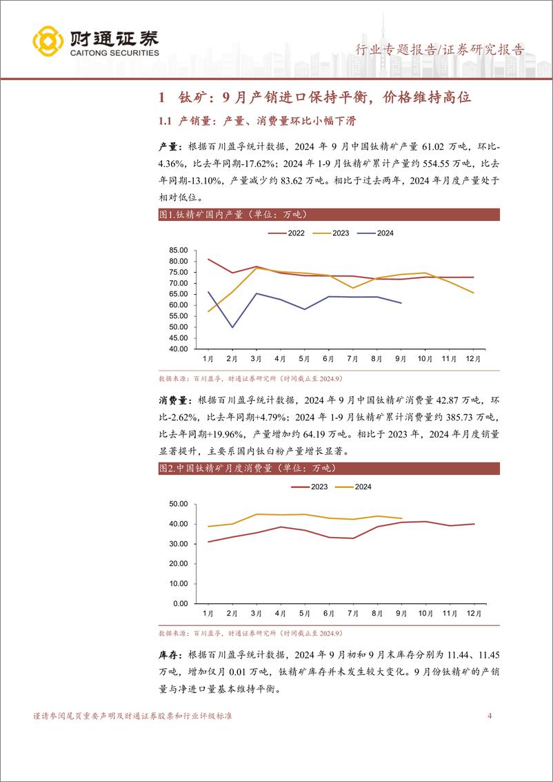 《基础化工行业：9月钛矿维持高价，钛白粉价差改善-241024-财通证券-13页》 - 第4页预览图