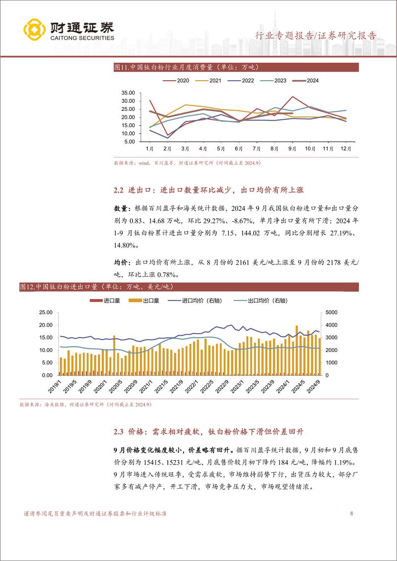 《基础化工行业：9月钛矿维持高价，钛白粉价差改善-241024-财通证券-13页》 - 第8页预览图