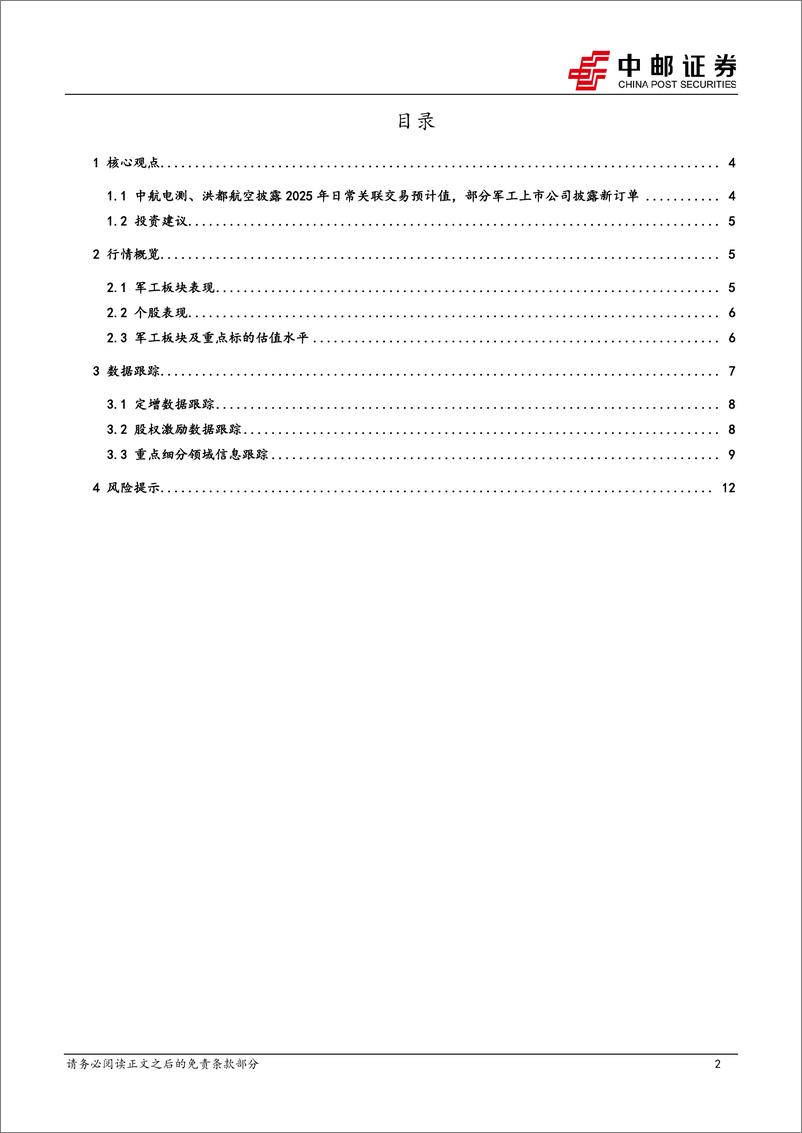 《国防军工行业报告：中航电测、洪都航空披露2025年日常关联交易预计值，部分军工上市公司披露新订单-250112-中邮证券-14页》 - 第2页预览图