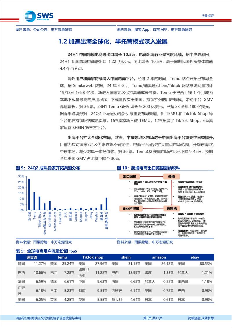 《2024Q2互联网电商行业业绩总结：专注主业回归增长，盈利能力保持强劲-240919-申万宏源-13页》 - 第6页预览图