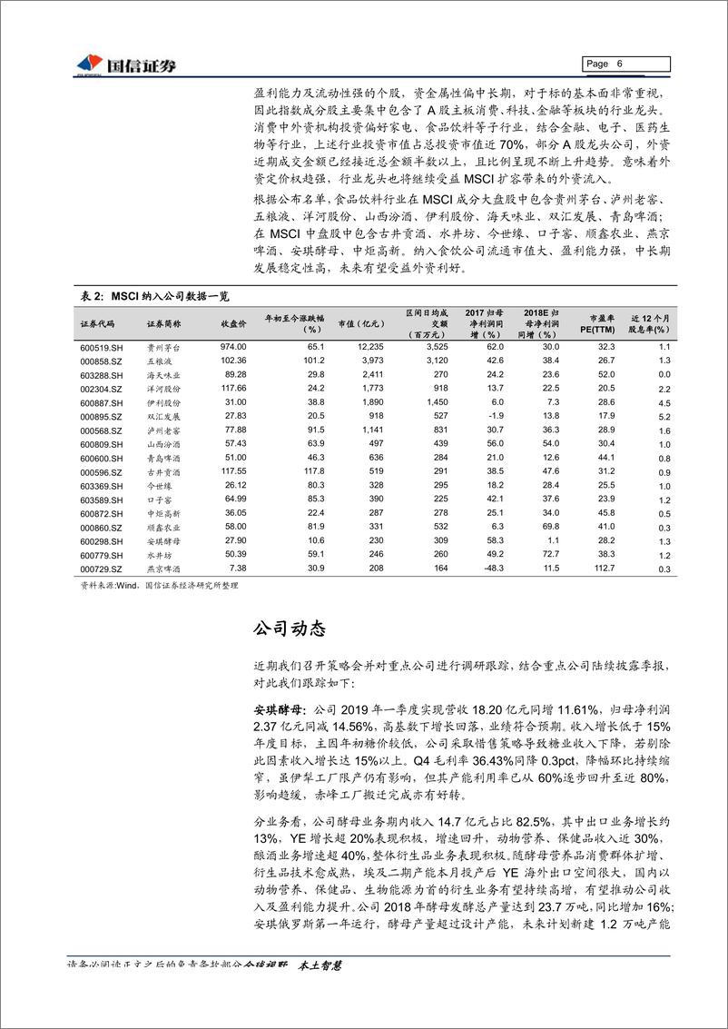 《食品饮料行业月度观点：5月投资策略，业绩开门红，关注外资纳入窗口-20190507-国信证券-20页》 - 第7页预览图