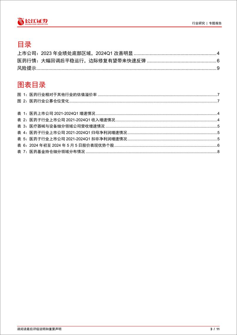 《医药行业2023年暨2024一季度业绩综述-240526-长江证券-11页》 - 第3页预览图