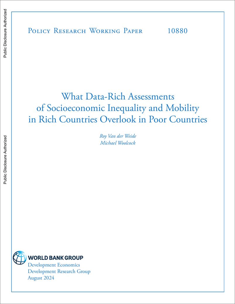 《世界银行-富裕国家社会经济不平等和流动性的数据丰富评估忽视了贫穷国家（英）-2024.8-14页》 - 第1页预览图