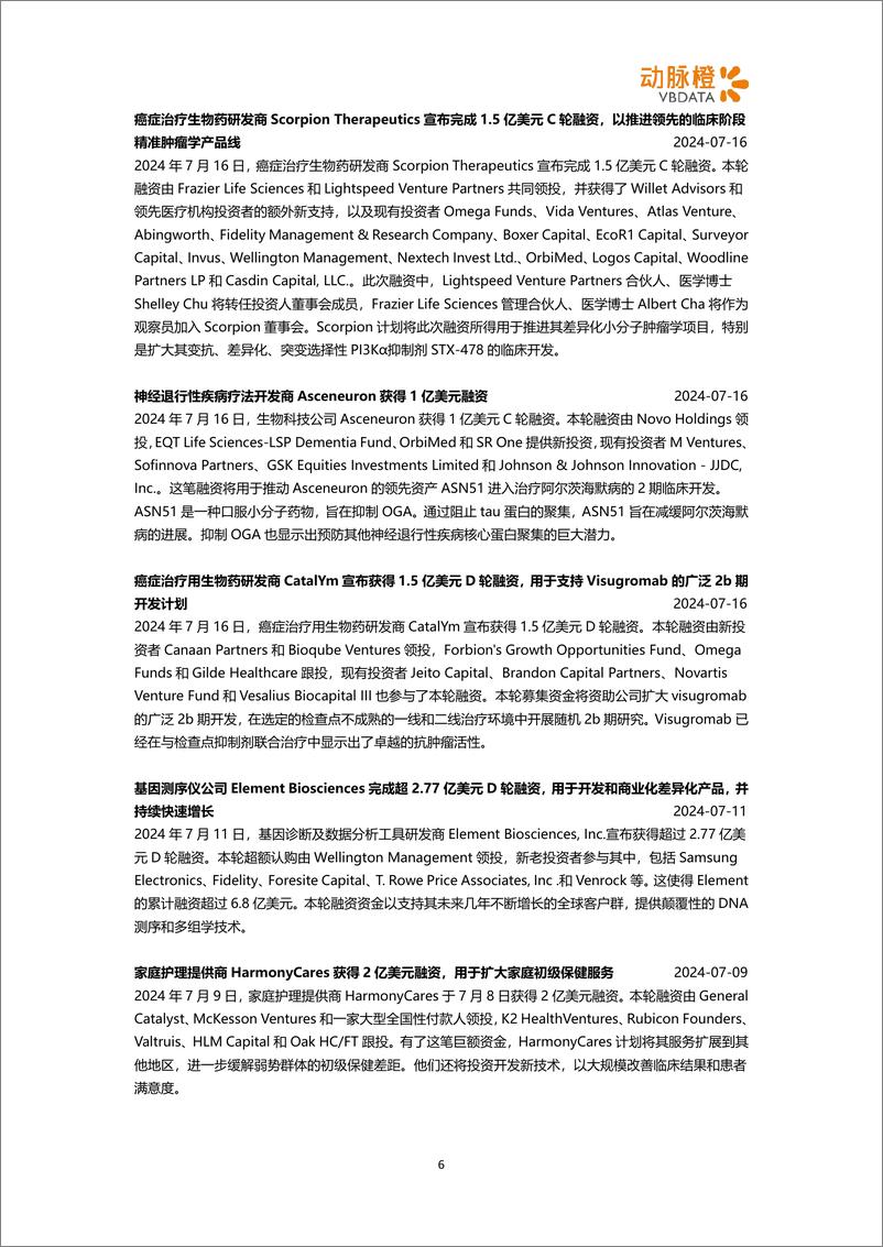 《动脉橙_2024年7月全球医疗健康领域投融资月报》 - 第6页预览图