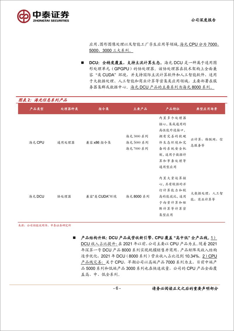 《海光信息(688041)信创、AI双轮驱动，CPU%2bGPU国产替代领航者-240718-中泰证券-39页》 - 第6页预览图