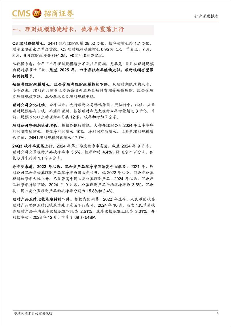 《银行业2024年第三季度理财综述：规模回暖，减配基金-241112-招商证券-25页》 - 第4页预览图