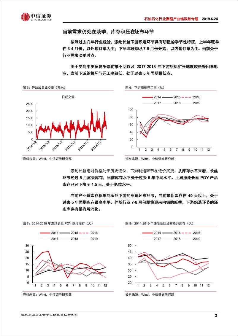 《石油石化行业聚酯产业链跟踪专题：聚酯产业链价格敏感时点，下游需求边际改善-20190624-中信证券-13页》 - 第6页预览图