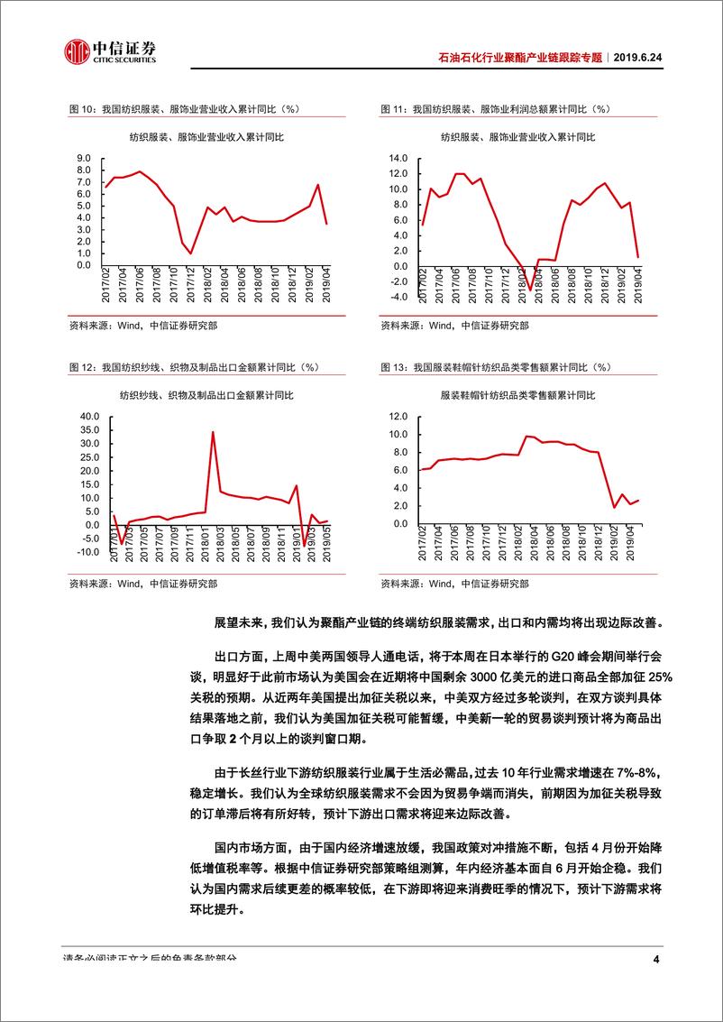 《石油石化行业聚酯产业链跟踪专题：聚酯产业链价格敏感时点，下游需求边际改善-20190624-中信证券-13页》 - 第8页预览图