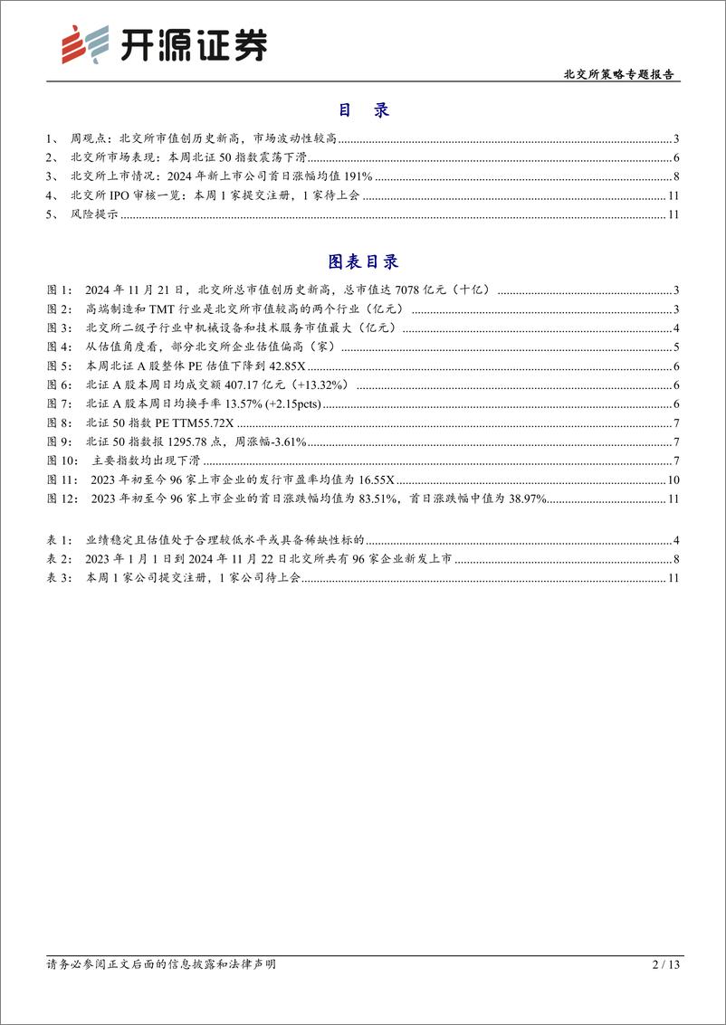 《北交所策略专题报告：北交所本周市值超7000亿创历史新高，高波动性需要关注-241124-开源证券-13页》 - 第2页预览图