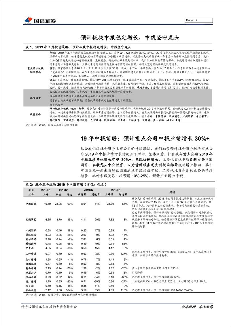 《社会服务行业7月投资策略暨中报前瞻：预计板块中报稳定增长，中线坚守龙头-20190715-国信证券-15页》 - 第3页预览图