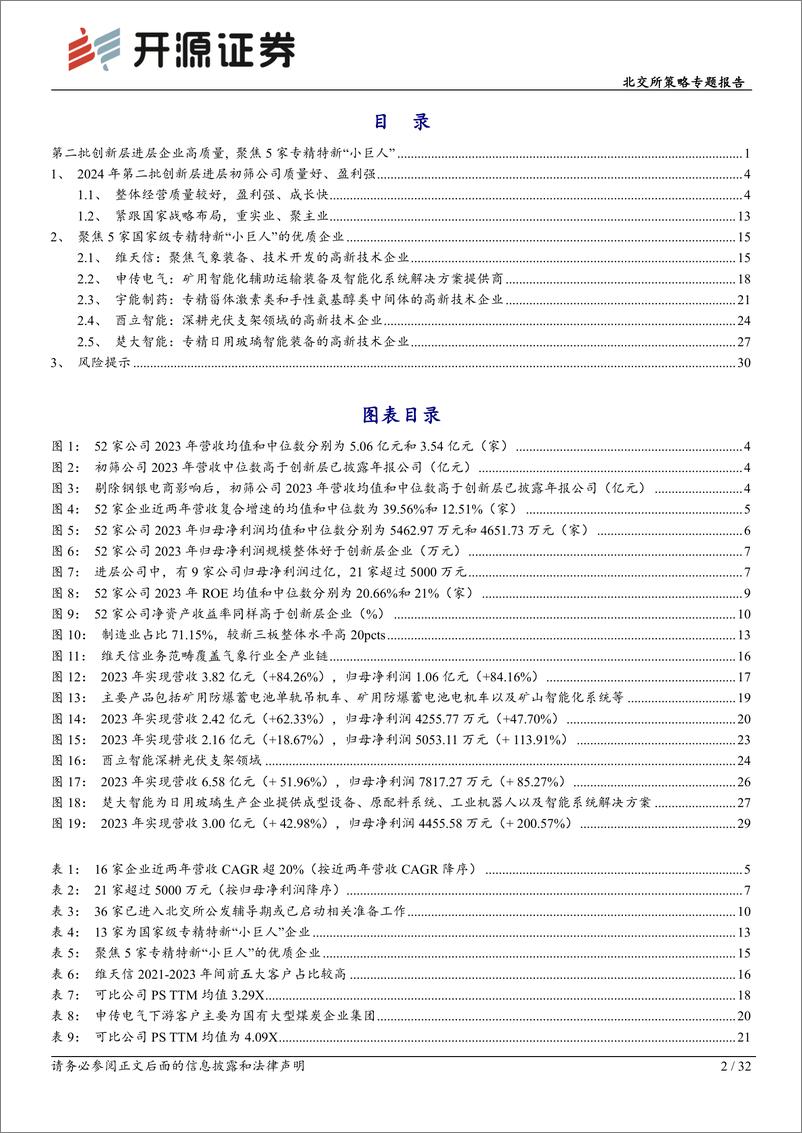 《北交所策略专题报告：第二批创新层进层企业高质量，聚焦5家专精特新“小巨人”-240424-开源证券-32页》 - 第2页预览图