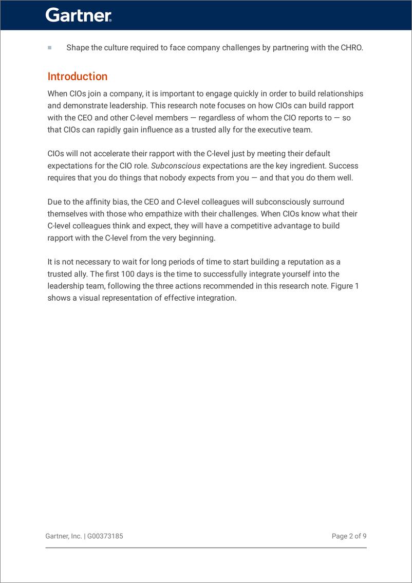 《Gartner-新任首席信息官在上任头100天内建立稳固的C级人际关系的三项行动（英）-2023-12页》 - 第4页预览图