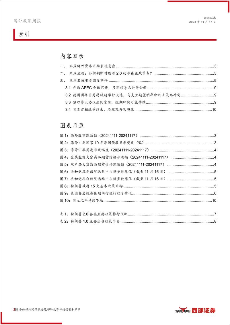 《海外政策周聚焦：如何判断特朗普2.0的潜在施政节奏？-241117-西部证券-11页》 - 第2页预览图