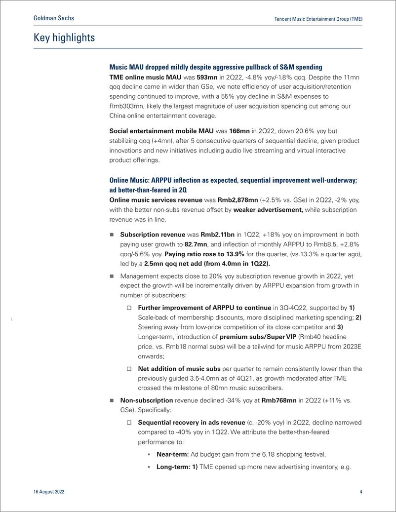 《Tencent Music Entertainment Group (TME Earnings Revie 2Q22 bottom-out, yet long-term growth remains cloudy; Maintain Sell(1)》 - 第5页预览图