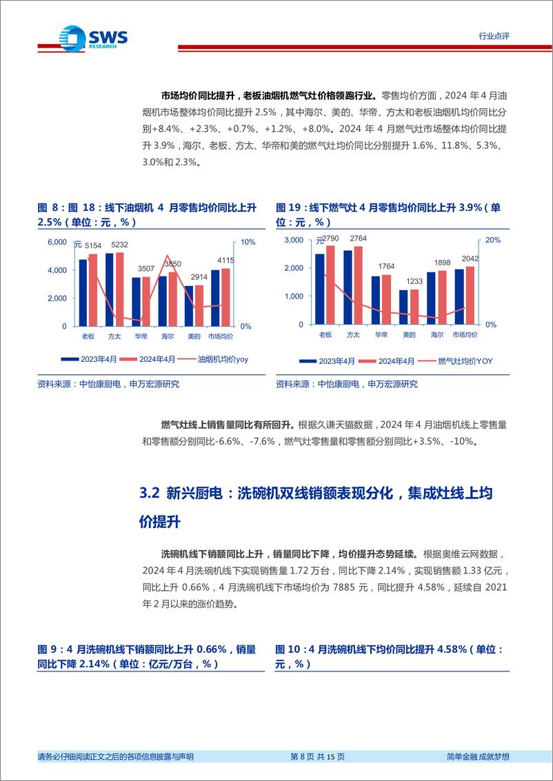 《家用电器行业2024年4月家电零售和企业出货端数据解读：空调出货端景气延续，清洁电器销量提振-240606-申万宏源-15页》 - 第8页预览图