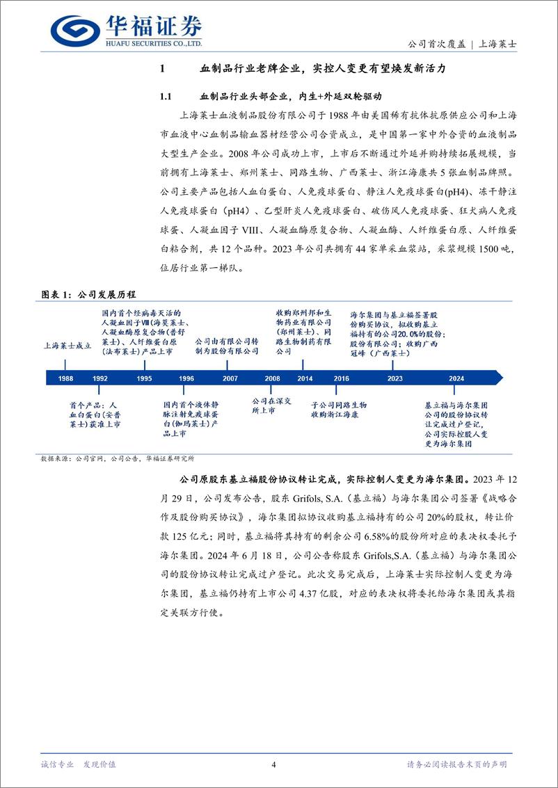 《上海莱士(002252)老牌血制品企业，海尔集团控股有望赋能-241125-华福证券-21页》 - 第4页预览图