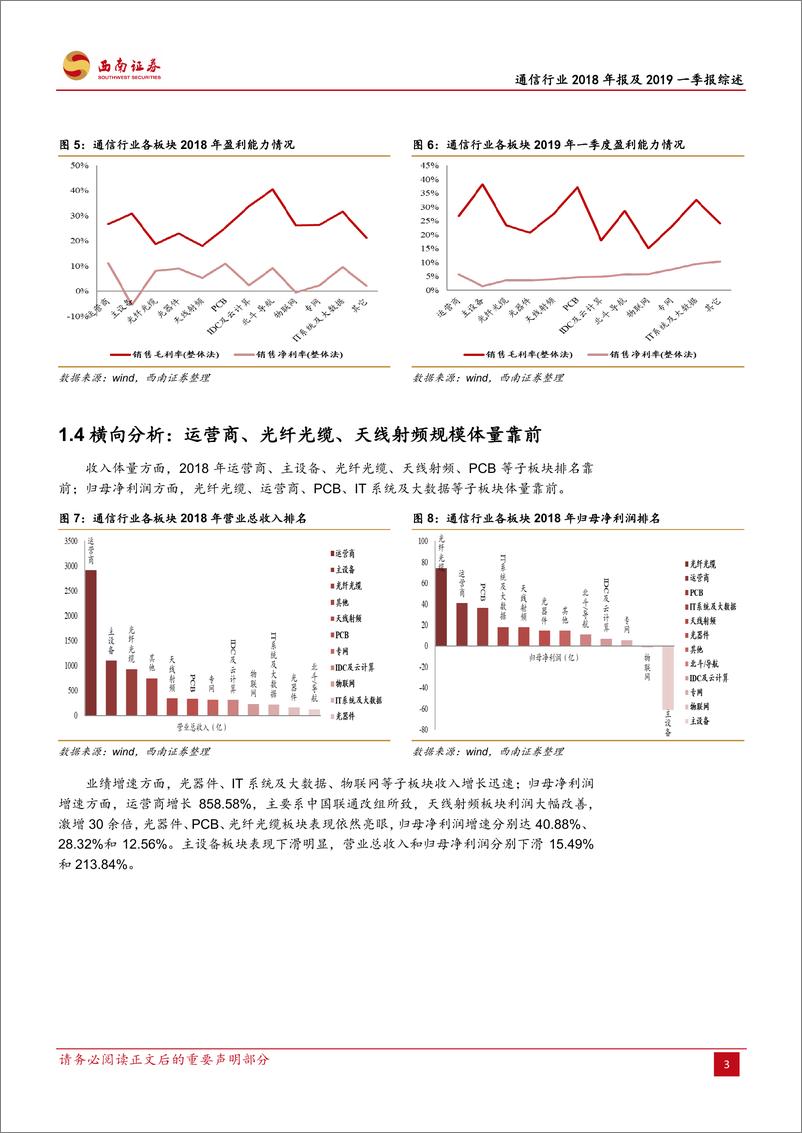 《通信行业2018年报及2019一季报综述：云计算、物联网高景气度，5G驱动行业长期趋势向好-20190512-西南证券-23页》 - 第8页预览图