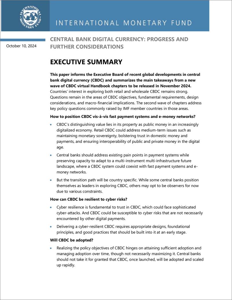 《IMF-中央银行数字货币：进展和进一步考虑（英）-2024.11-24页》 - 第2页预览图