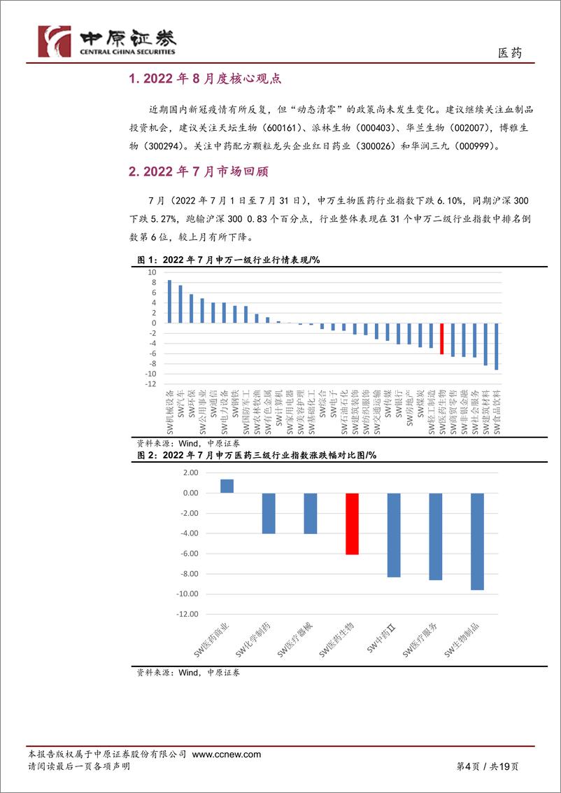 《医药行业月报：行业走势较弱，建议关注血制品、中药配方颗粒龙头企业-20220811-中原证券-19页》 - 第5页预览图