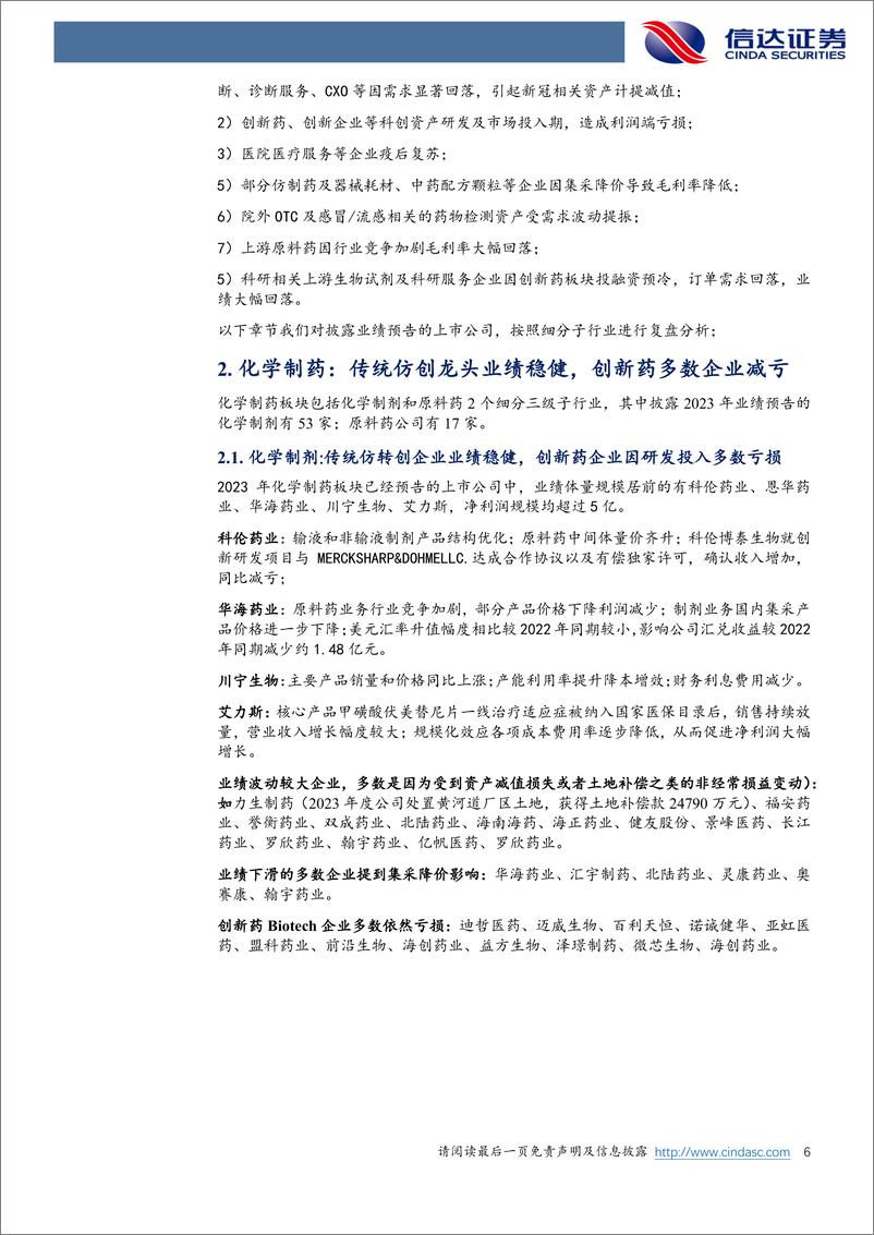 《2023年生物医药行业业绩预告复盘分析：供需变化及政策扰动，各子板块业绩表现大幅分化》 - 第6页预览图