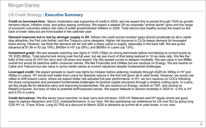 《Morgan Stanley Fixed-US Credit Strategy 2025 Outlook Presentation Back in Balanc...-112124567》 - 第2页预览图