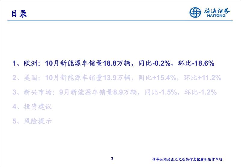 《电力设备及新能源行业海外新能源车销量月报：10月美国销量同比%2b15%25，欧洲同比微降-241116-海通证券-46页》 - 第3页预览图