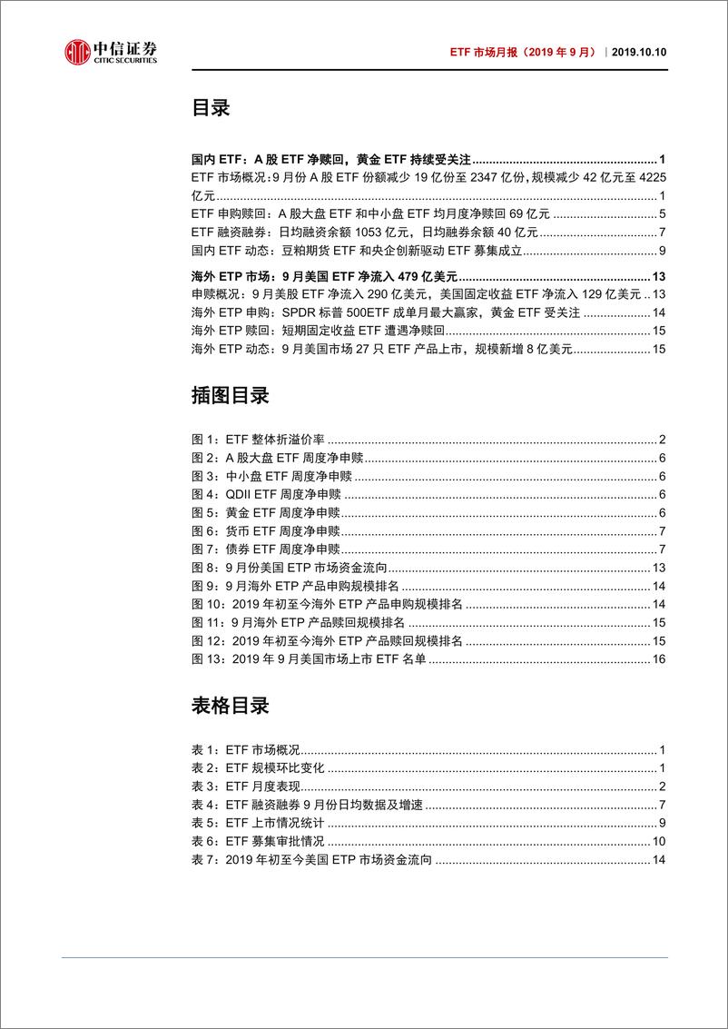 《ETF市场月报（2019年9月）：豆粕期货ETF成立，黄金及科技ETF受关注-20191010-中信证券-20页》 - 第3页预览图