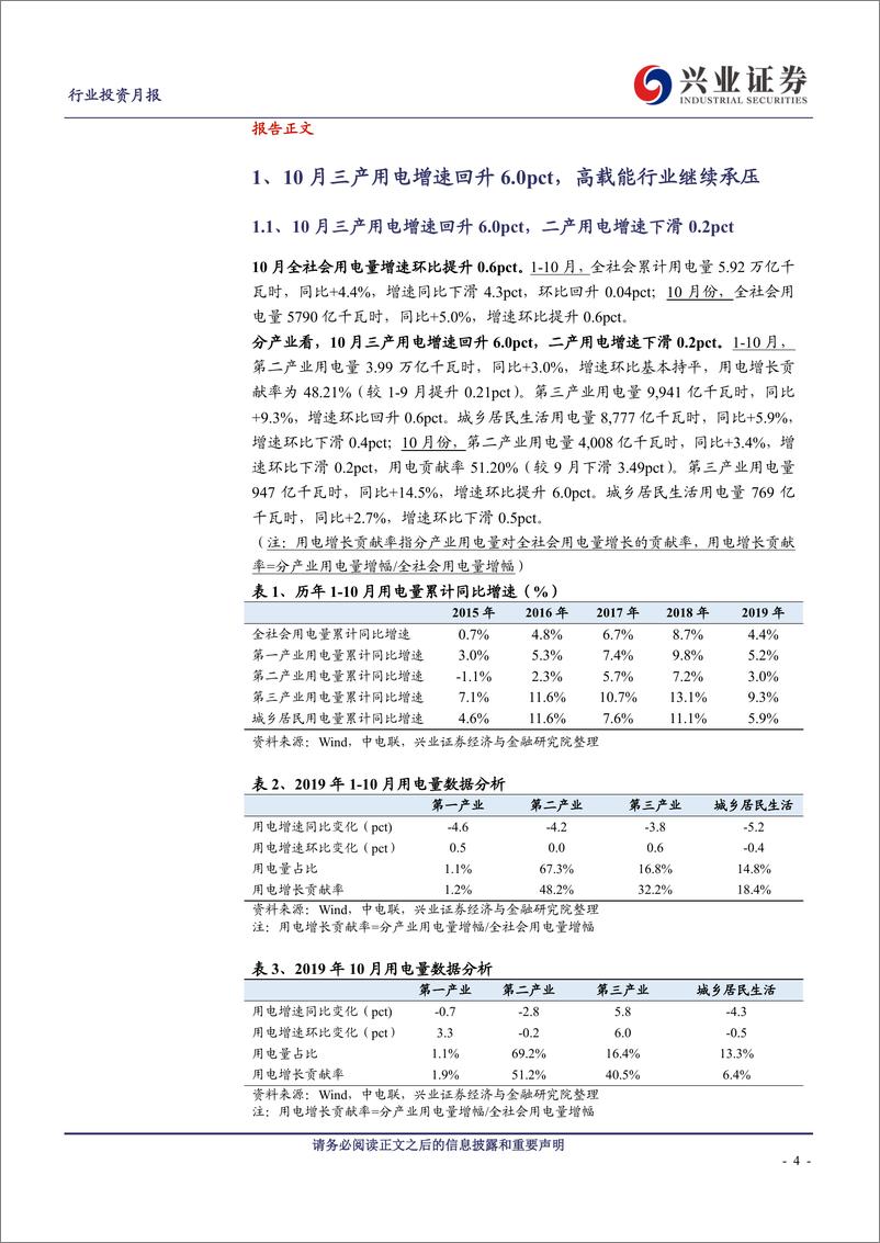 《煤炭行业投资月度报告：10月高载能行业用电增速继续承压，短期供给因素支撑煤价-20191127-兴业证券-21页》 - 第5页预览图