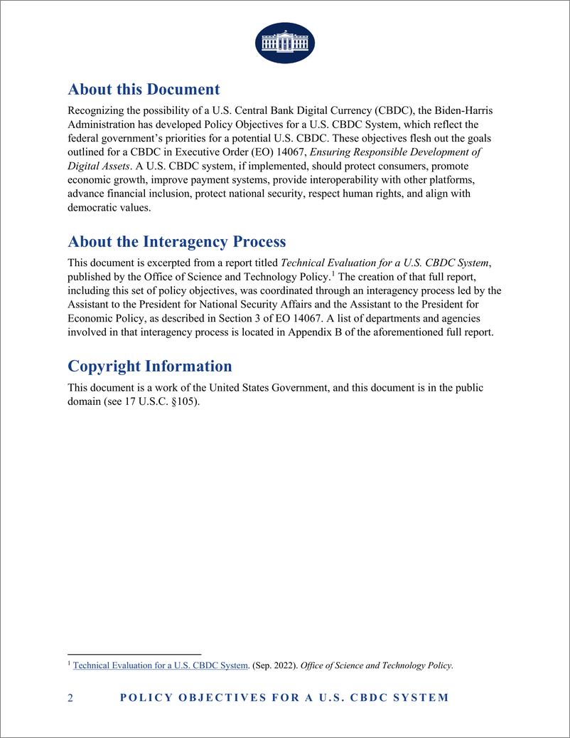 《美国白宫-美国央行数字货币系统的政策目标（英）-6页》 - 第3页预览图