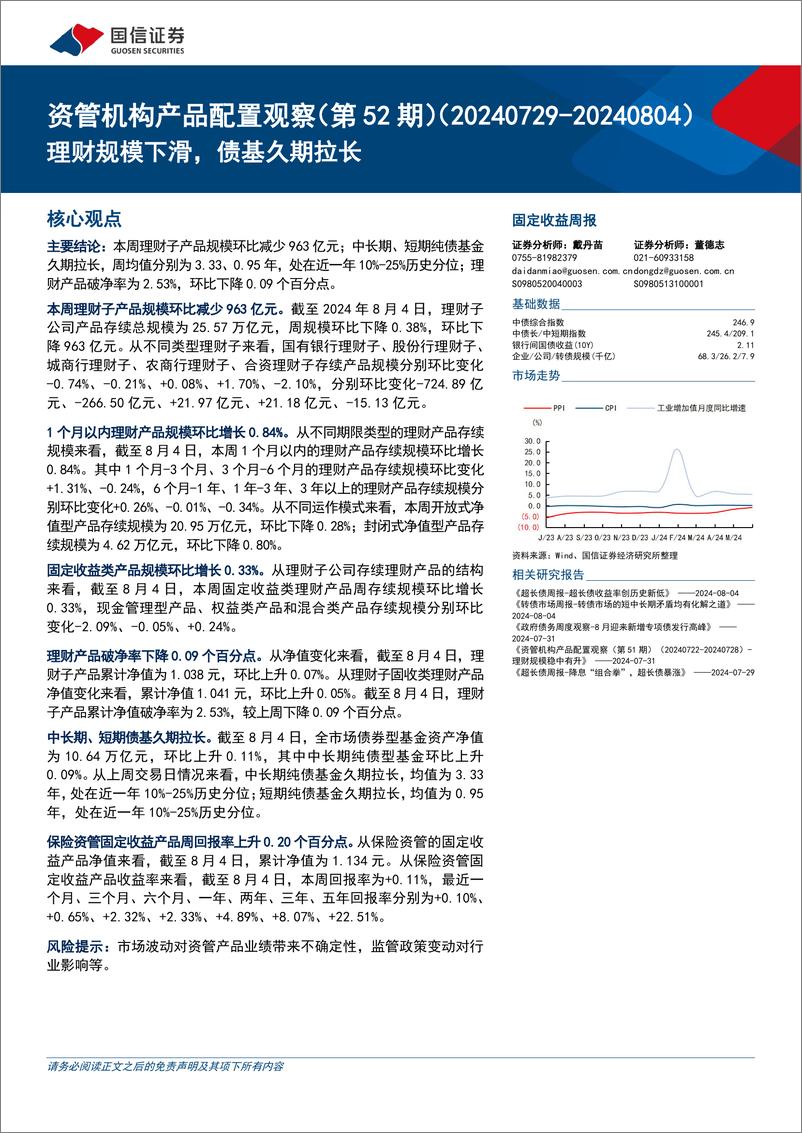 《资管机构产品配置观察(第52期)：理财规模下滑，债基久期拉长-240807-国信证券-14页》 - 第1页预览图