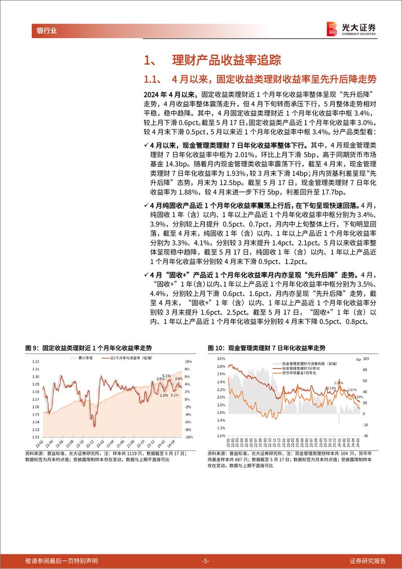 《银行业理财月度观察(2024年5月)：叫停存款“手工补息”如何影响理财运行？-240524-光大证券-14页》 - 第5页预览图