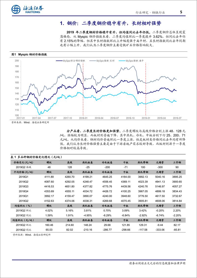 《钢铁行业专题报告：预计下半年板块盈利下行，建议关注细分领域机会-20190731-海通证券-17页》 - 第6页预览图