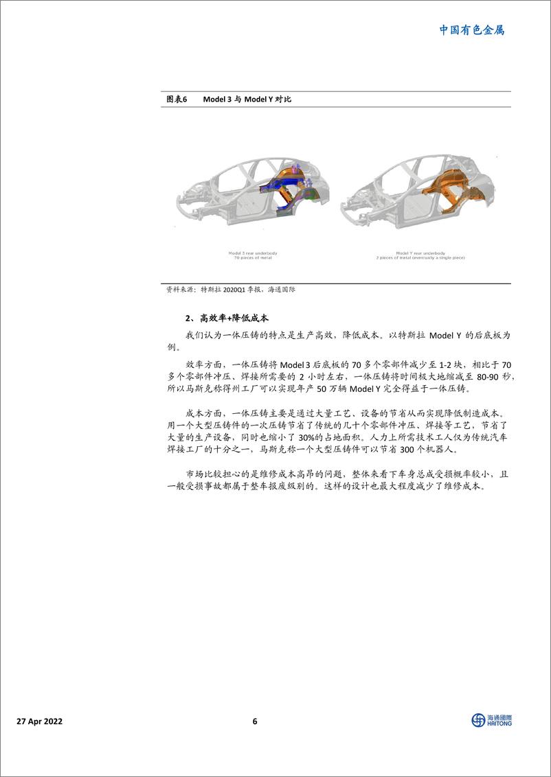 《中国有色金属行业：一体压铸深度，高效率、低成本轻量化的汽车制造革命-20220427-海通国际-18页》 - 第7页预览图