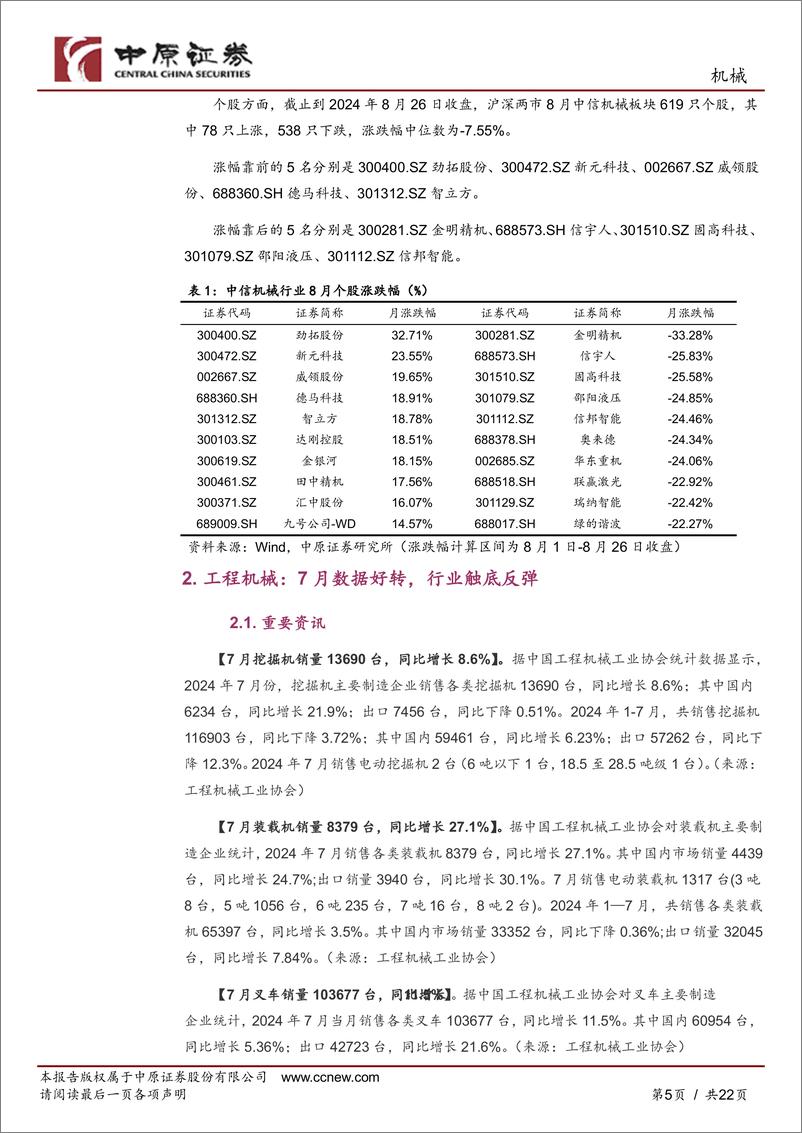 《机械行业月报：聚焦设备更新受益的船舶、工程机械、高铁设备等方向，耐心防守等待机遇-240827-中原证券-22页》 - 第5页预览图