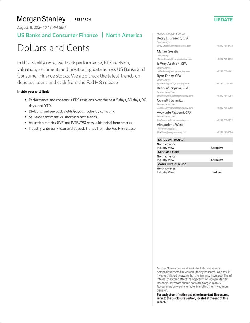 《Morgan Stanley-US Banks and Consumer Finance Dollars and Cents-109803302》 - 第1页预览图