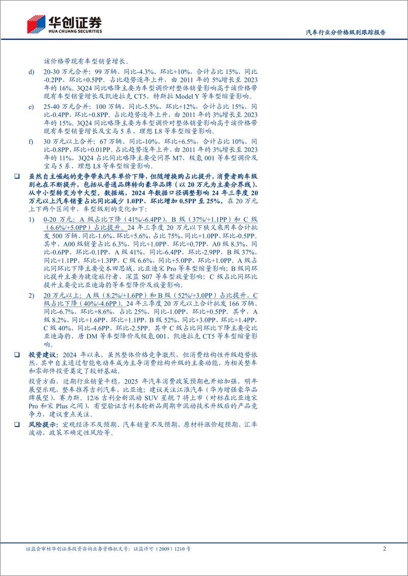 《汽车行业分价格级别跟踪报告：3季度20万元以上占比环比继续提升至25%25-241201-华创证券-11页》 - 第2页预览图