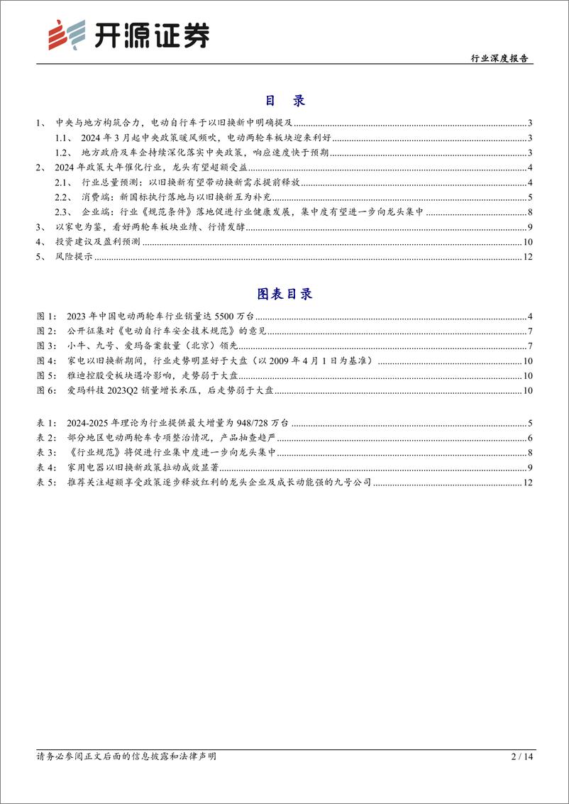 《家用电器行业深度报告：电动两轮车，2024年政策大年催化行业，看好板块业绩、行情发酵-240516-开源证券-14页》 - 第2页预览图