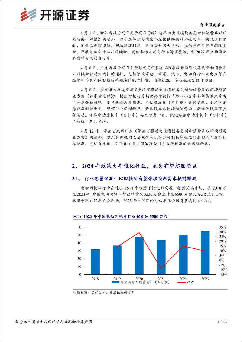 《家用电器行业深度报告：电动两轮车，2024年政策大年催化行业，看好板块业绩、行情发酵-240516-开源证券-14页》 - 第4页预览图