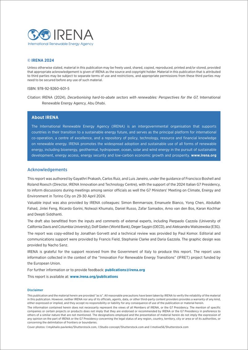 《IRENA-用可再生能源实现难以减排的行业脱碳：七国集团的展望（英）-2024-72页》 - 第2页预览图