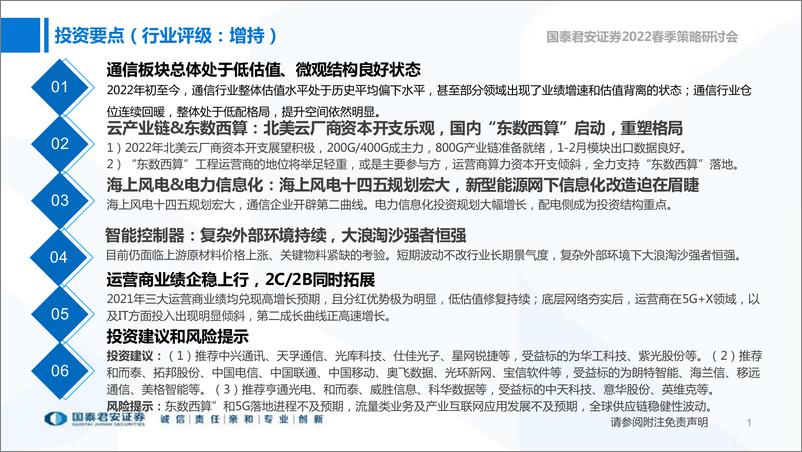 《2022年通信行业春季投资策略：聚焦高景气赛道和困境反转的机会-20220326-国泰君安-46页》 - 第3页预览图