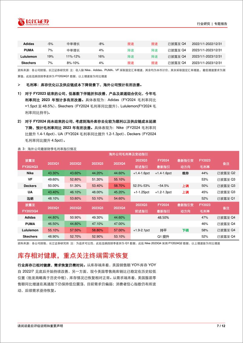 《纺织品、服装与奢侈品行业海外观察系列52之2023Q4财报总结：库存健康%26指引保守，关注终端需求恢复-240408-长江证券-12页》 - 第7页预览图