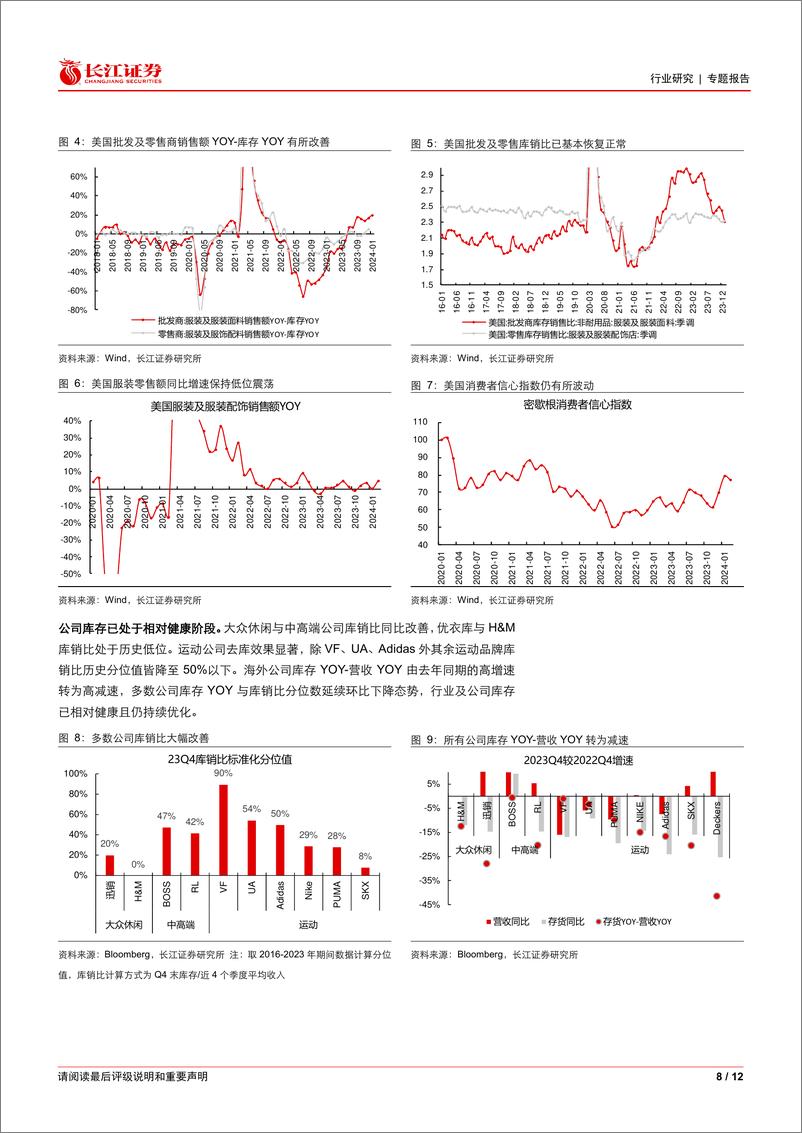 《纺织品、服装与奢侈品行业海外观察系列52之2023Q4财报总结：库存健康%26指引保守，关注终端需求恢复-240408-长江证券-12页》 - 第8页预览图