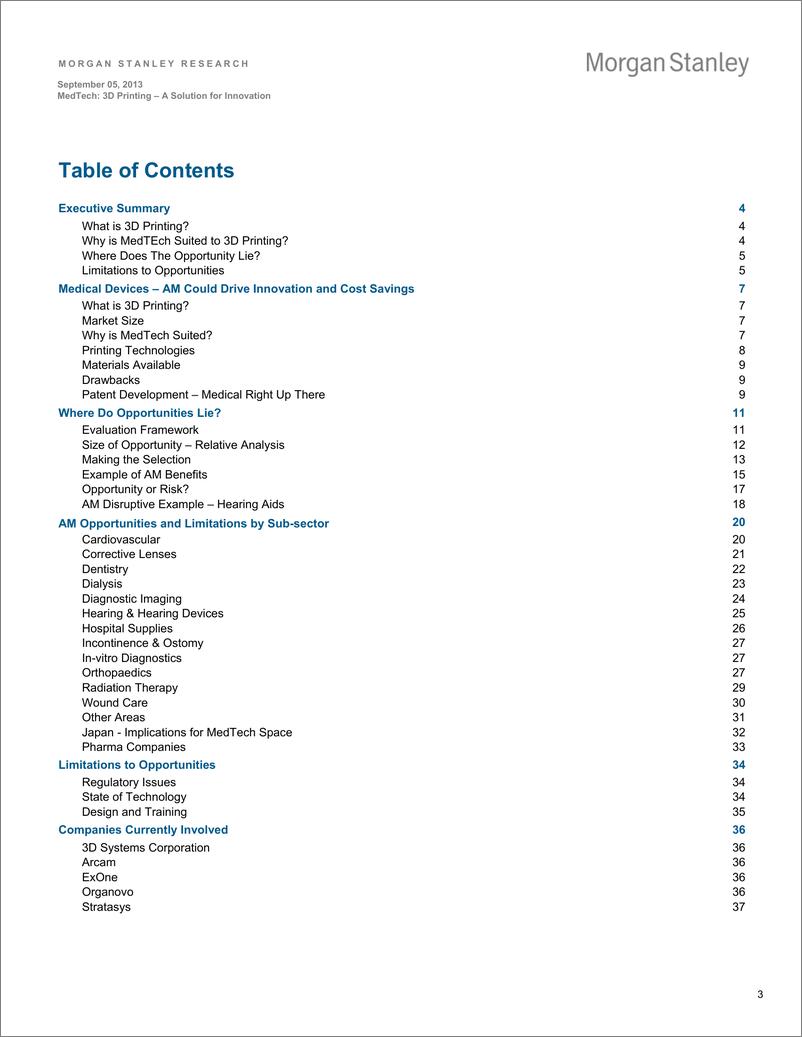 《（43 pages 2014）MORGAN STANLEY BLUE PAPER-MEDTECH： 3D PRINTING - A SOLUTION FOR INNOVATION》 - 第3页预览图